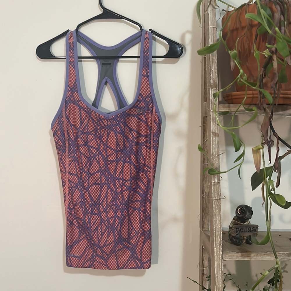 Nike Purple and Coral Printed Racerback Tank Top